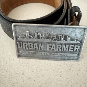 Urban Farmer Steakhouse Pewter Belt Buckle With Black Justin’s Leather Belt 32